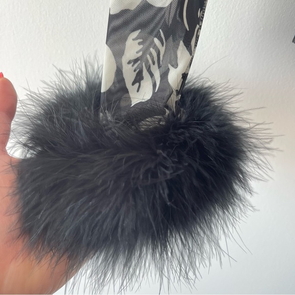 ❌SOLD❌Afrm x Revolve Miki Black Noir Rose Mesh turtleneck top with faux fur cuff - Picture 6 of 12